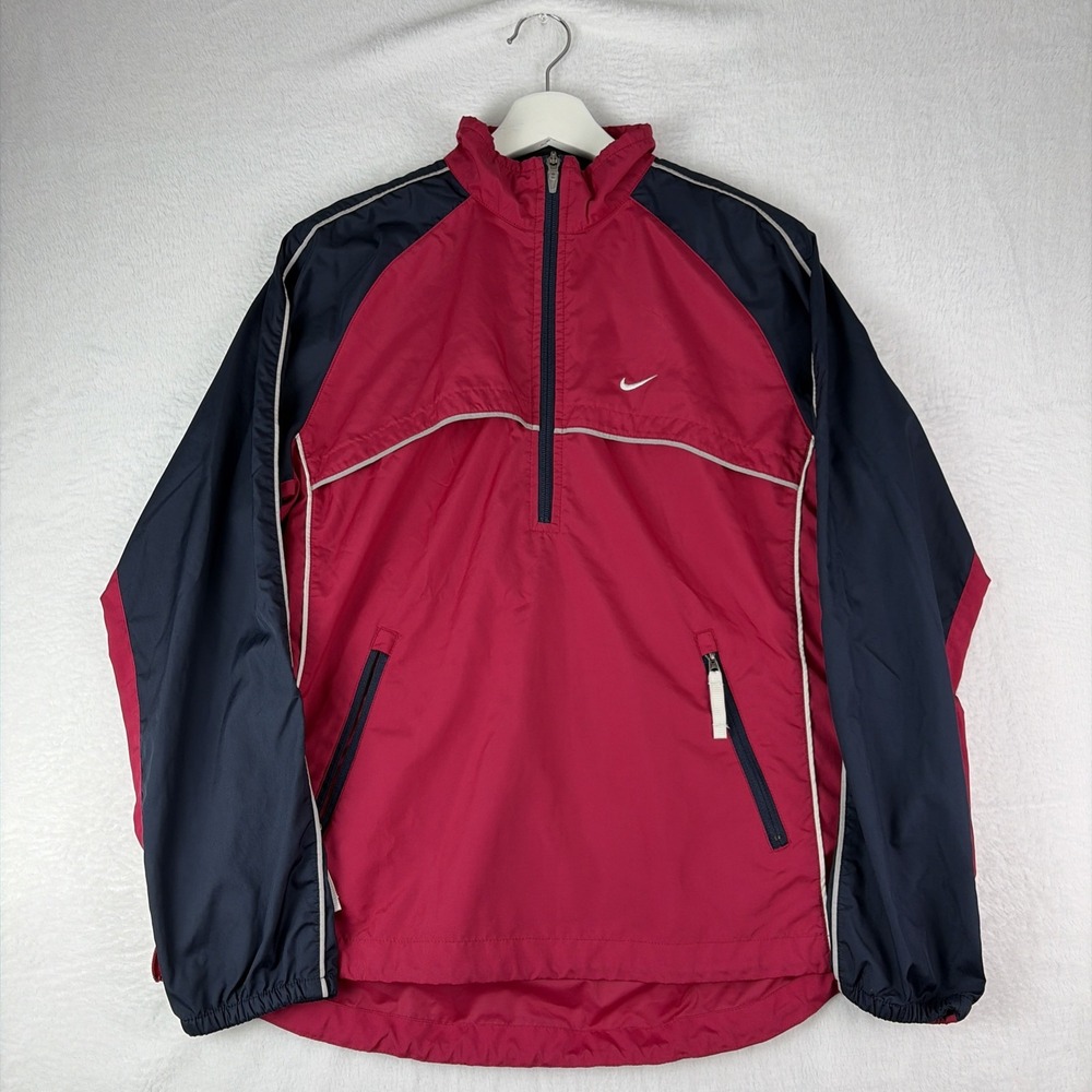 Nike Windbreaker Jacket Boys M (8-10) Red Black Mesh Lined Mock Neck Full Zip
